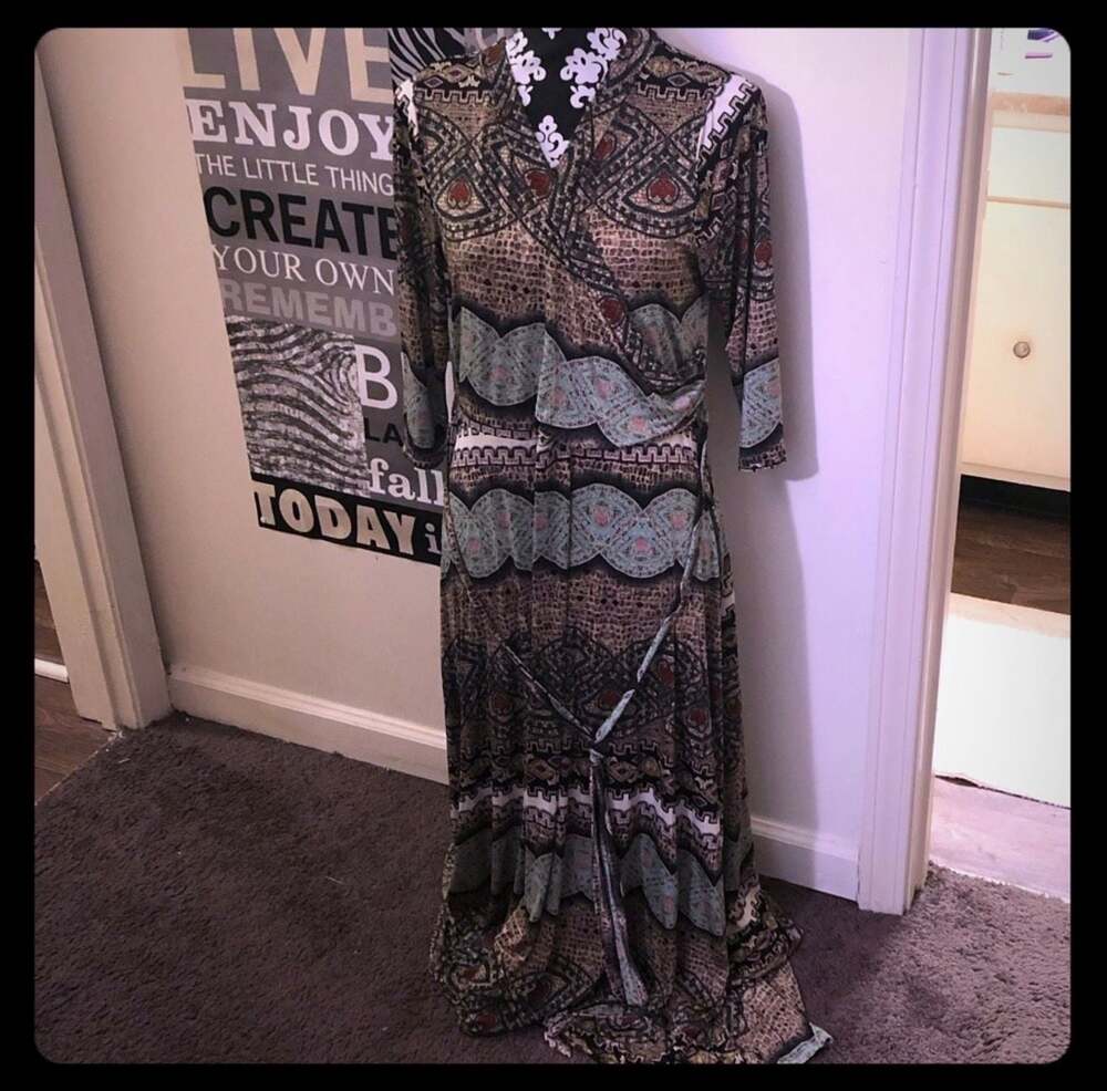 West Kei Boho Print Wrap Maxi Dress 2XL